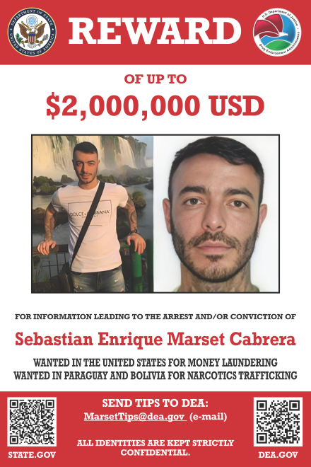 Captura de Sebastián Marset: EE.UU. ofrecía hasta $us 2 millones por el narco uruguayo acusado de lavar dinero en su sistema financiero
